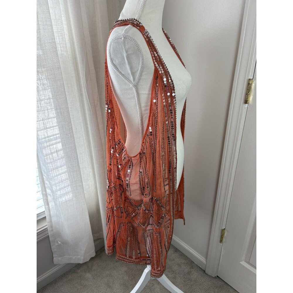 Soft Surroundings Women Sequin Beaded Sheer Vest Boho Aztec 3X Plus Size 146